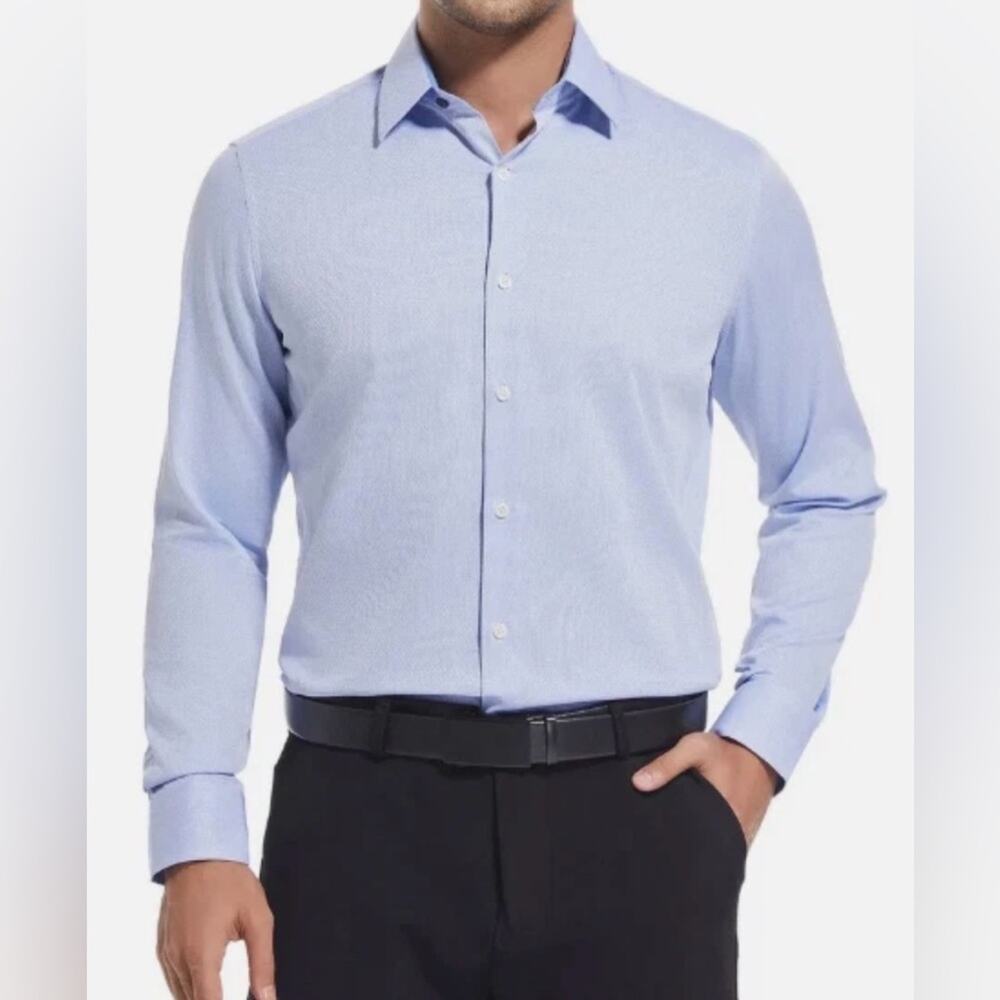 NWT Duchamp Men's Slim Fit Cotton Stretch Dress Shirt, Blue, L  (16in, 41)